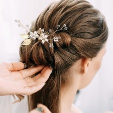 10 Pieces Gold Leaf Bridal Hair Pins, Wedding Headpiece Hair Jewelry with Pea...