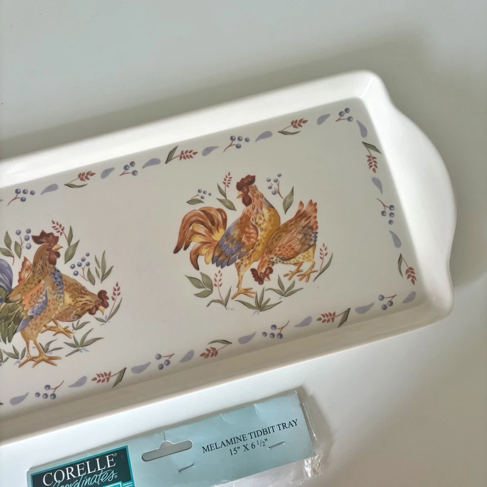 Corelle Coordinates "Country Morning" Melamine Serving Tray Set Roosters - Image 4 of 4