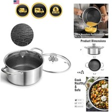 Hybrid Nonstick 6 Quart Stainless Steel Stockpot with Glass Lid, Induction St...