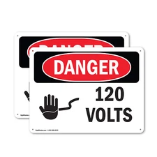 (2 Pack) 120 Volts OSHA Danger Sign Decal Metal Plastic