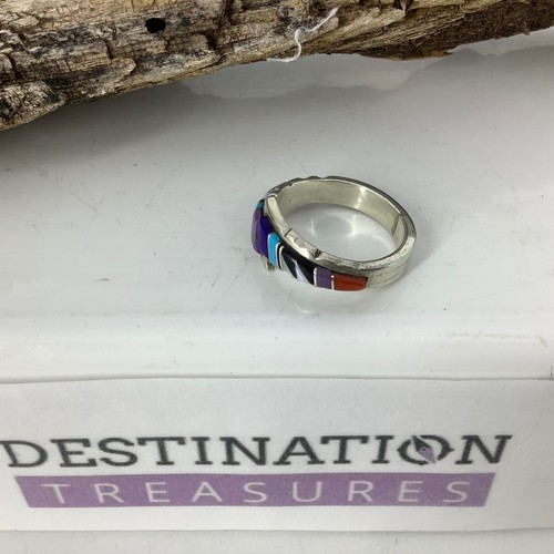 Anillo con incrustaciones de canal Erick Ponchuella artista nativo americano Zuni Pueblo talla 9,5 - Imagen 5 de 9