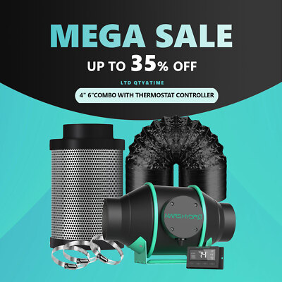 4'' 6'' Inline Fan /Carbon Filter Ducting Combo with Controller Indoor Grow Kits