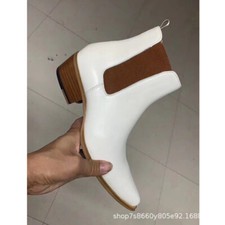 Stivaletti chelsea uomo vera pelle punta tacco cubano cowboy beige britannico