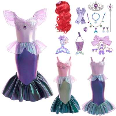 Girls Little Mermaid Ariel Costume Carnival Cosply Princess Party Fancy Dress Up