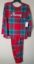 Joyspun Christmas Pajama Set 2pc LS Top Pants Red Plaid Women L 12-14 NEW