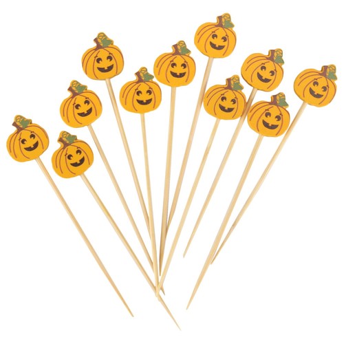 Pumpkin Halloween Jack-O-Lantern Food Bamboo Picks - Multiple Options - Foto 1 di 9