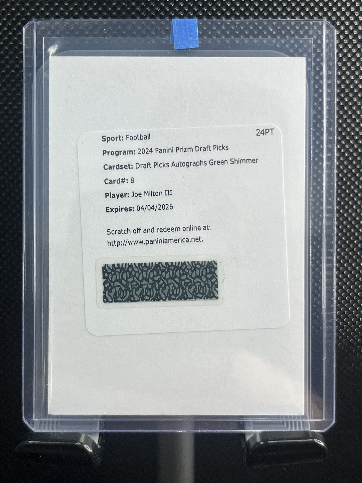 2024 Panini Prizm Draft Picks Joe Milton III Green Shimmer Redemption Auto #'d/8