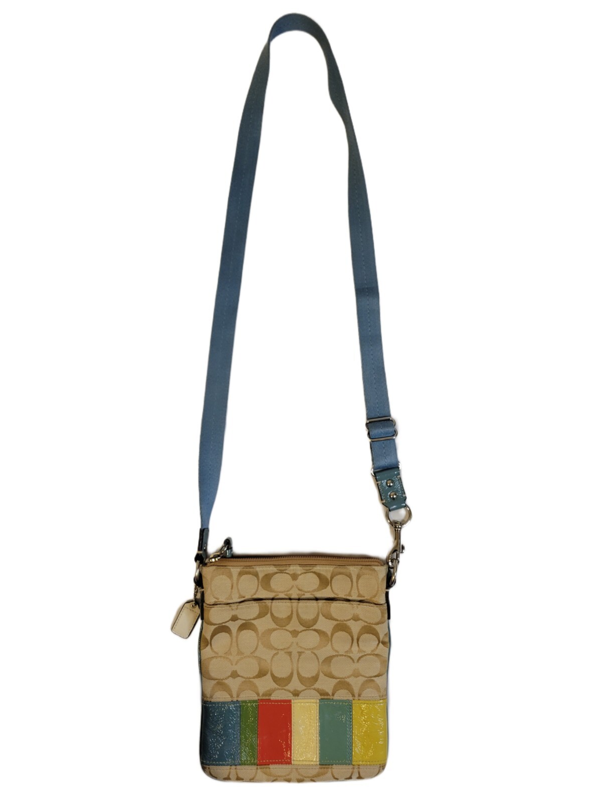 Coach Beige Blue Jacquard Hamptons Weekend Multicolor Stripe Swingpack Crossbody image 3