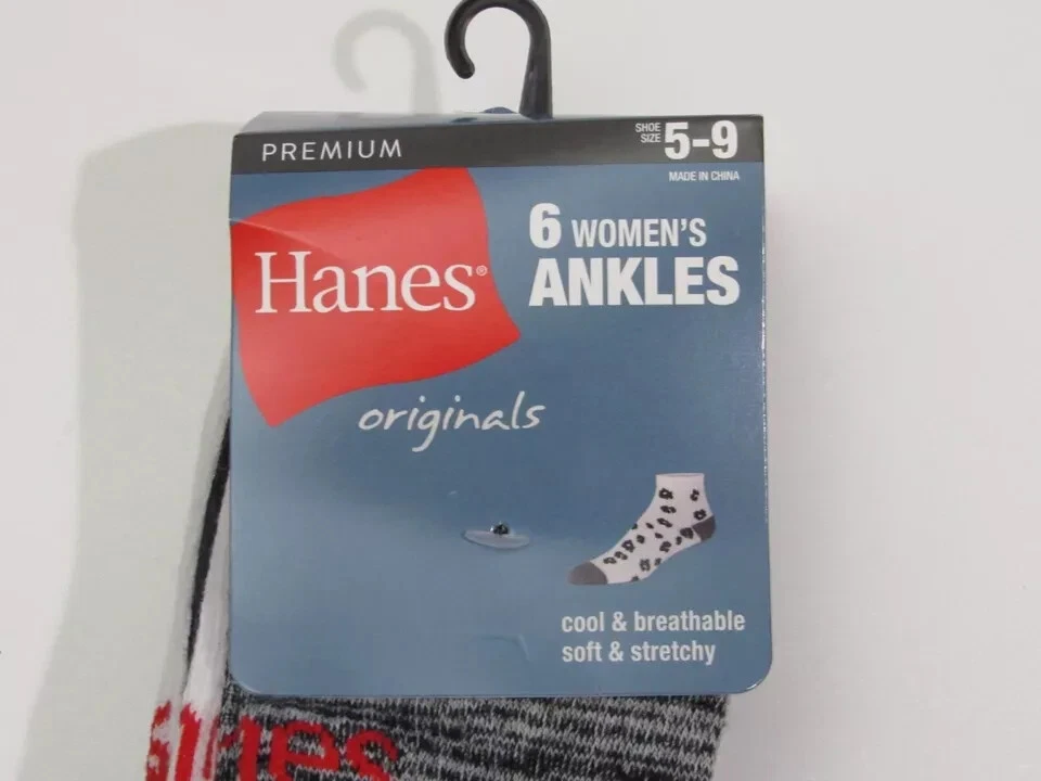 Calcetines al tobillo Hanes Originals para mujer 6pk blancos/negros/grises zapatos talla 5-9 Foto 2 de 3