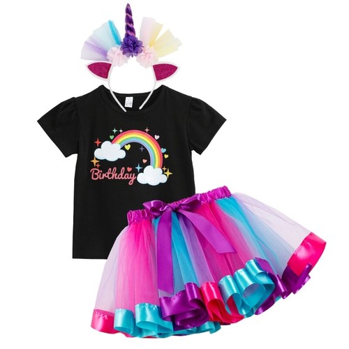 Licorne Girl Birthday Costume Outfits Rainbow Skirt,Licorne Horn Headband - Picture 18 of 26
