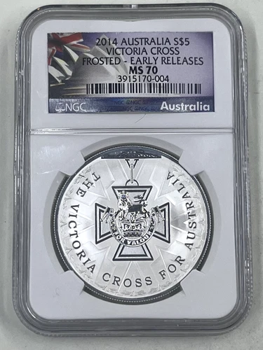2014 Australia S$5 NGC MS70 Victoria Cross Frosted Early Release