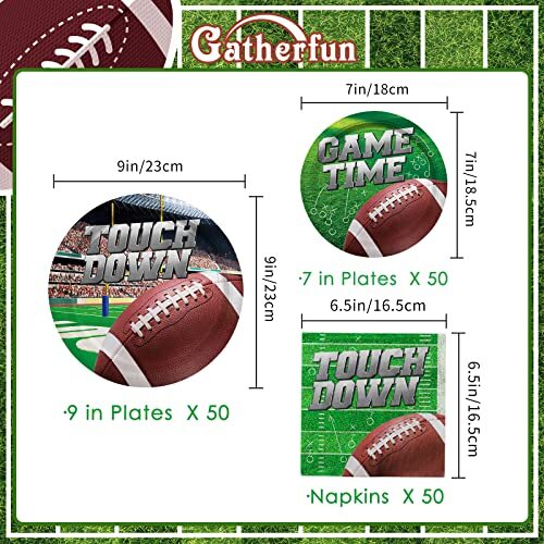 Football Party Supplies Kit To Serve 50 - Touchdown Themed Dinner Plates, Dessert Plates & Napkins For Game Day, Birthday, Tailgate Decor