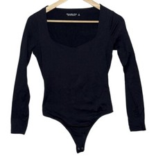 Abercrombie Fitch Soft A F Black Square Neck Long Sleeve Bodysuit Size Small S