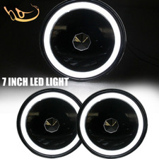 Pair 7 Inch Round White Led Headlights Angel Eyes Halo Sealed Beam Lamps Lhrh