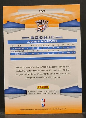 2009-10 Panini James Harden #303 Rookie | eBay