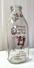 Vintage Square  Quart Milk Bottle - Vermont Country Egg Nog, Shelburne, Vermont