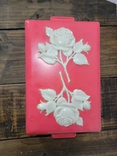 Vtg Max Factor Hollywood Brownette Hard Plastic Flower MOD Retro makeup Case.