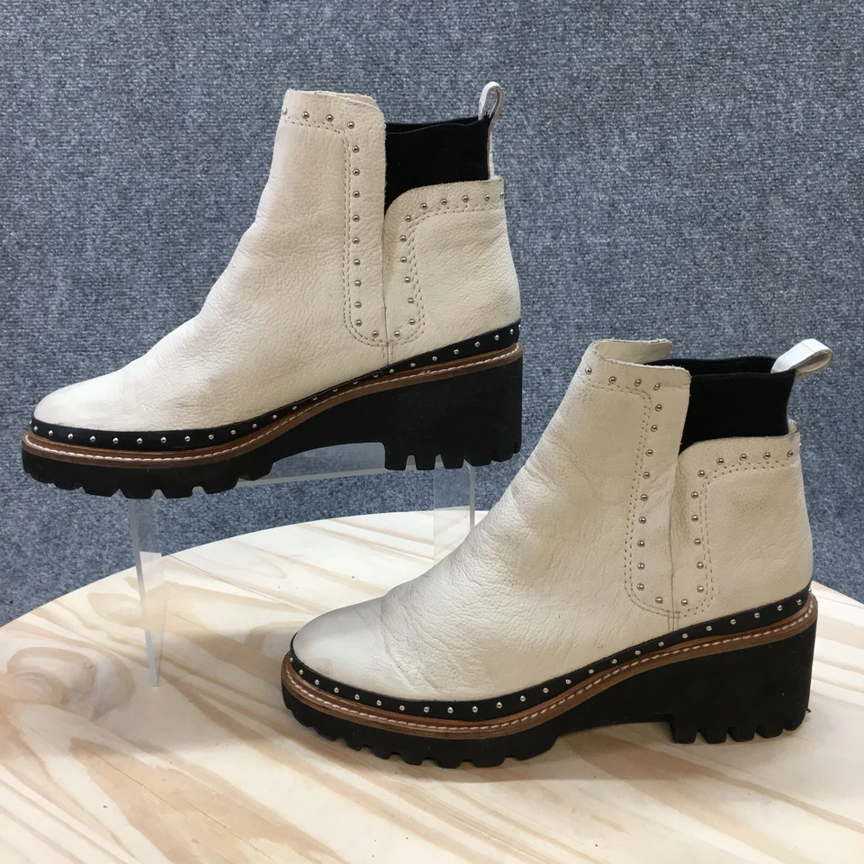 Dolce Vita Botas Mujer 7.5 Huey Tachonado Pull On Botín Cuero Blanco Tacones Foto 4 de 4