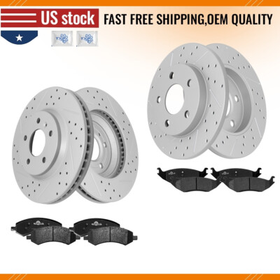 Front Rear Drilled Disc Rotors + Ceramic Brake Pads For Dodge Ram 1500 Durango