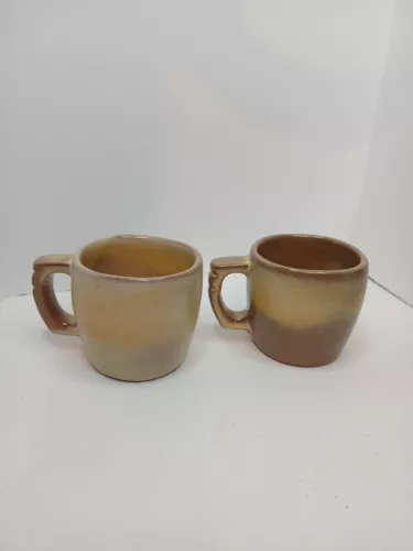 Vtg Frankoma Pottery 5C Prairie Tan Gold Plainsman Coffee Mug Set of 2 Cups