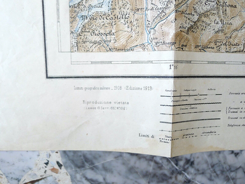 VINTAGE MAPPA VECCHIA MILITARE IGM WW1 MONTE ADAMELLO BRESCIA TRENTO 1919 - Foto 4 di 4