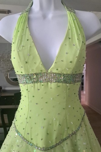 Mori Lee By Madeline Gardner Keylime Halter Tulle Prom Gown Size 1/2 - 第 5/14 張圖片