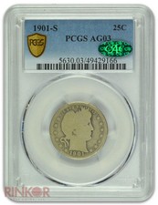 1901-S Barber Quarter PCGS AG-03 CAC