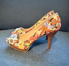 Nine West Danee Multicolor Floral Peep Toe Platform Pumps Women's Size 9.5M