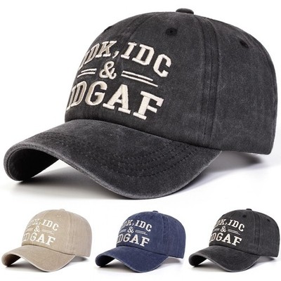 IDK IDC IDGAF Funny Sarcastic Baseball Cap Vintage Washed Cotton Adjustable Dad