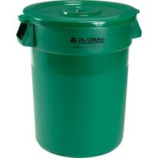 Industrial Plastic Trash Can with Lid - 32 Gallon Green Industrial 240460GNCL