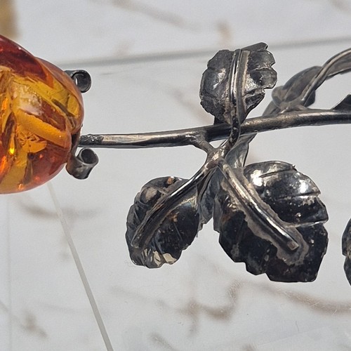 Vintage Sterling Silver 925 Polish Hallmarked Amber Long Stem Rose Object D'art - Picture 11 of 17
