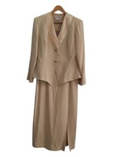 Vintage Rimini 100 Silk Skirt Suit Women Sz L Champagne Formal Mother of Bride
