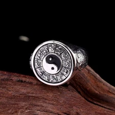 Mens Stainless Steel Taiji-Bagua Open Ring Jewelry Size fit all Gift