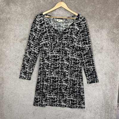 Aryeh Dress Womens Large Black White Long Sleeve Stretch Knee Length Knit- 4875