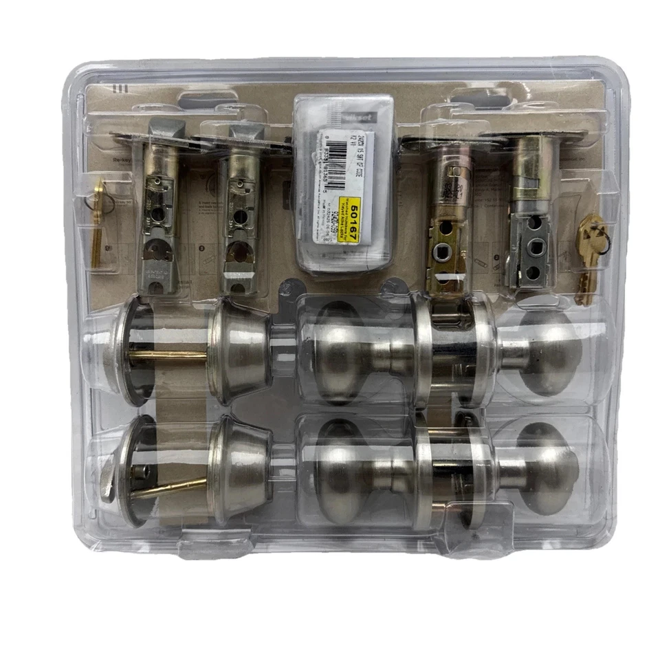 Kwikset Cove 缎面镍钥匙入口刀和门栓套装带 SmartKey 92420-059 — 第 2/4 张图片