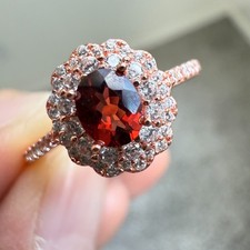 925 Sterling Silver Ring 5x4mm Natural Garnet Gemstone Zircon Flower Women Gift