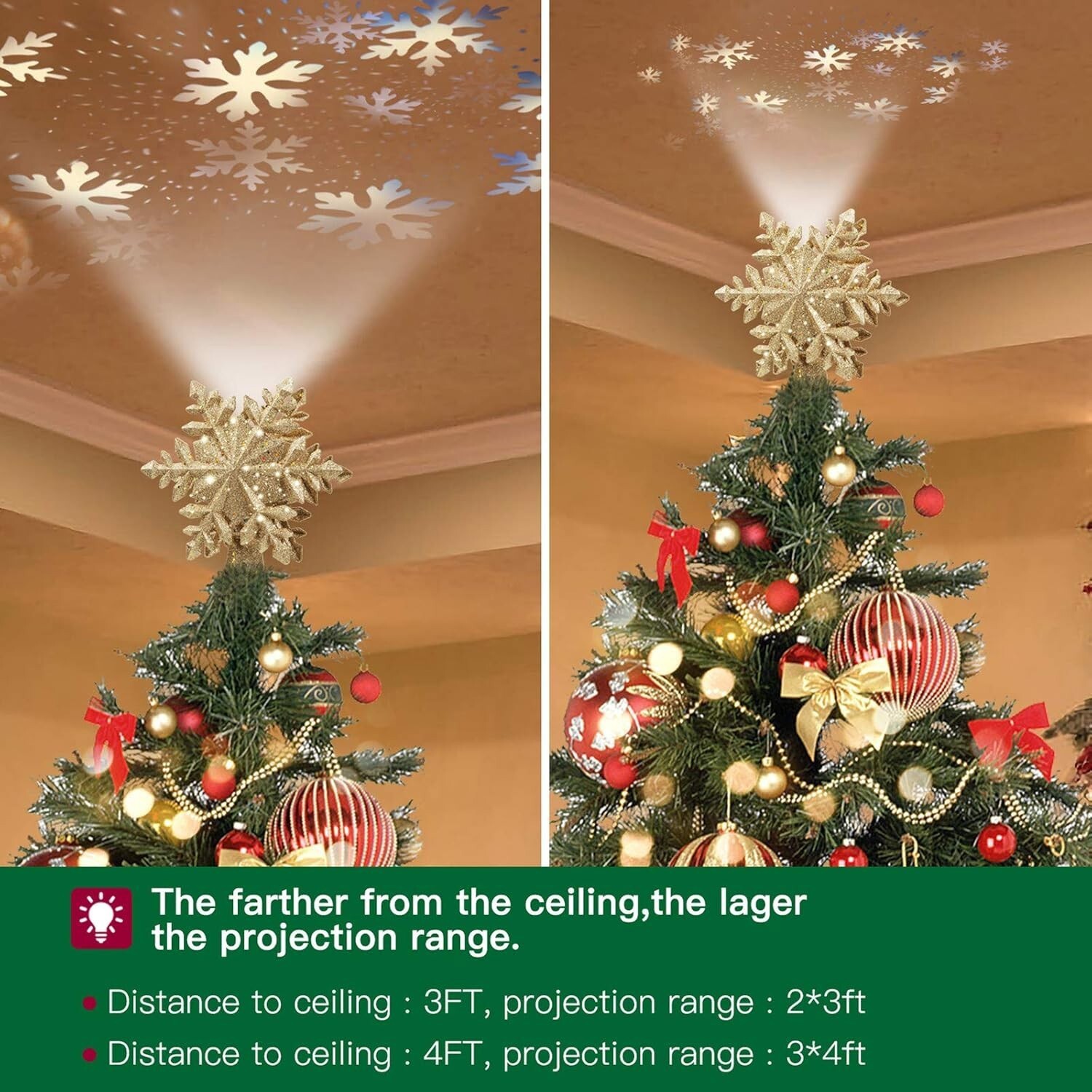 Christmas Tree Topper Projector Snowflake Christmas Tree 6 Projection Mode US