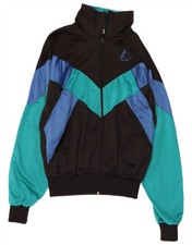VINTAGE Mens Tracksuit Top Jacket Large Black Colourblock Polyester DC04