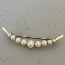 KREMENTZ PRETTY Gold Filled VTG CRESENT BROOCH  PEARLS Estate