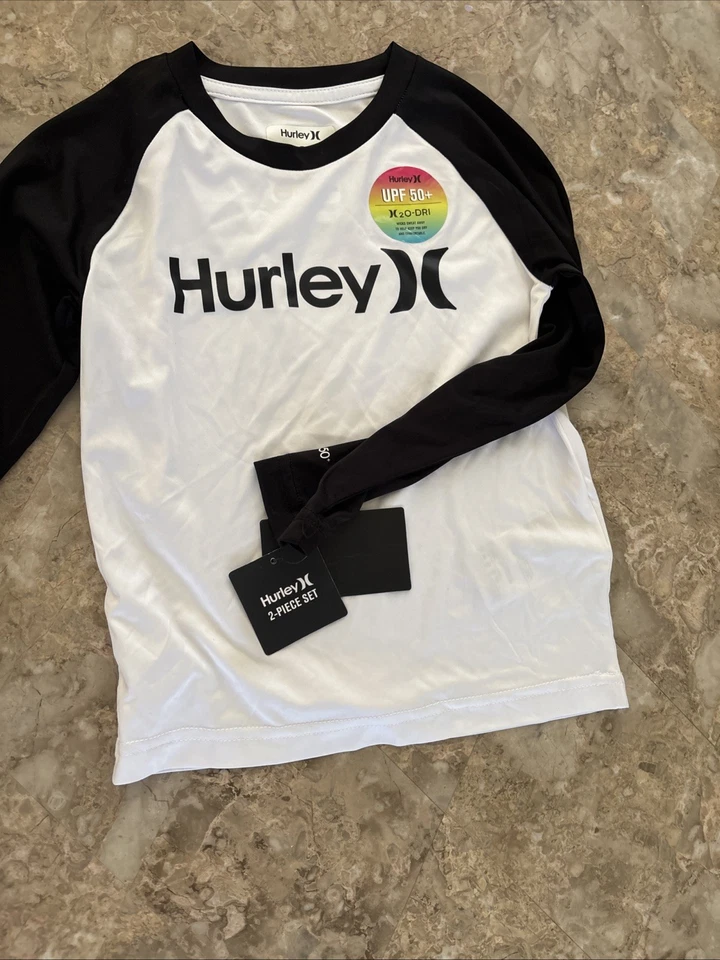 Camisa de natação masculina nova com etiquetas tamanho 4 HURLEY H20-Dri preta manga longa UPF50 proteção contra erupções cutâneas - Imagem 4 de 4