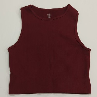 Aura Rust Orange Sleeveless Ribbed Crop Top - Women's Size M/L Stretch Comfort