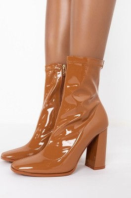 AZALEA WANG ''Caramel Drip'' Size: 12 Patent Booties (Fast shipping)