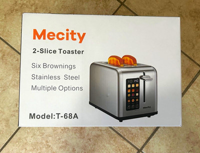 Mecity T-68A 2-Slice Stainless Steel Toaster, 6-Setting Browning Reheat/Defrost