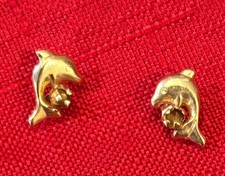 14K Dolphin Stud Earrings as is