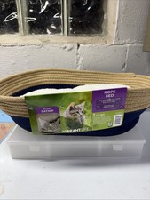 Oval Woven Felt Rope Cat Bed, with Catnip, Multicolored, 19" Blue/tan