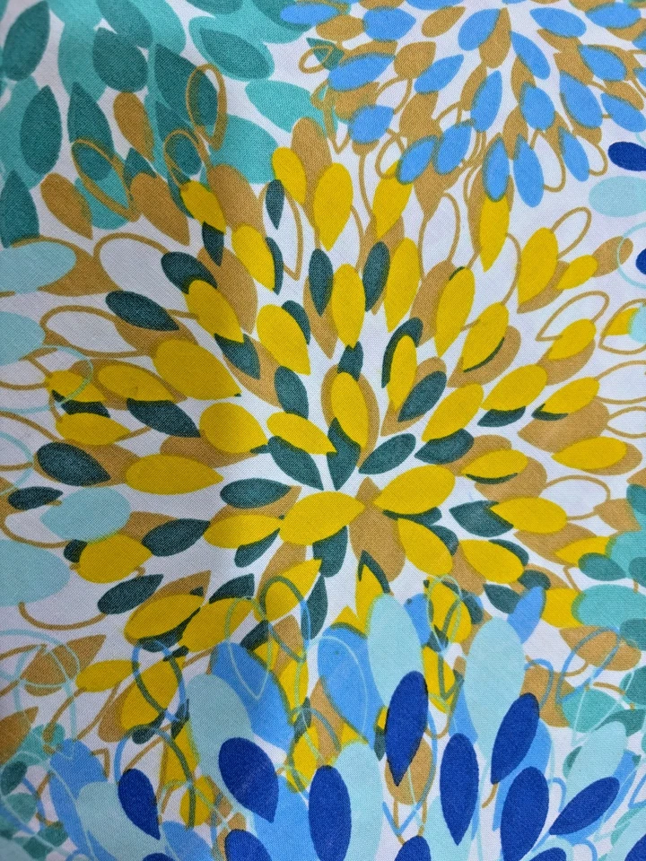 Fiesta Fabric Tablecloth Calypso Floral Sunflower 68" Round Blues & Yellow - Image 3 of 4