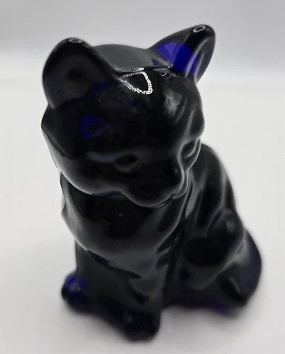 Fenton Glass Cobalt Blue 3.75" Sitting Cat Figurine Marked