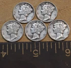 MERCURY DIME COLLECTION 1940 MIXED LOT 5PCS 90% SILVER USA COINS ACTUAL SHOWN