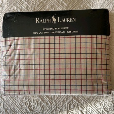 Ralph Lauren Eaton Check Oxfordshire Flat Sheet ~ King New in Package
