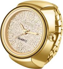 Men Women Finger Watches Gold Plated Elastic Watch Rings Simple Round Quartz Rin